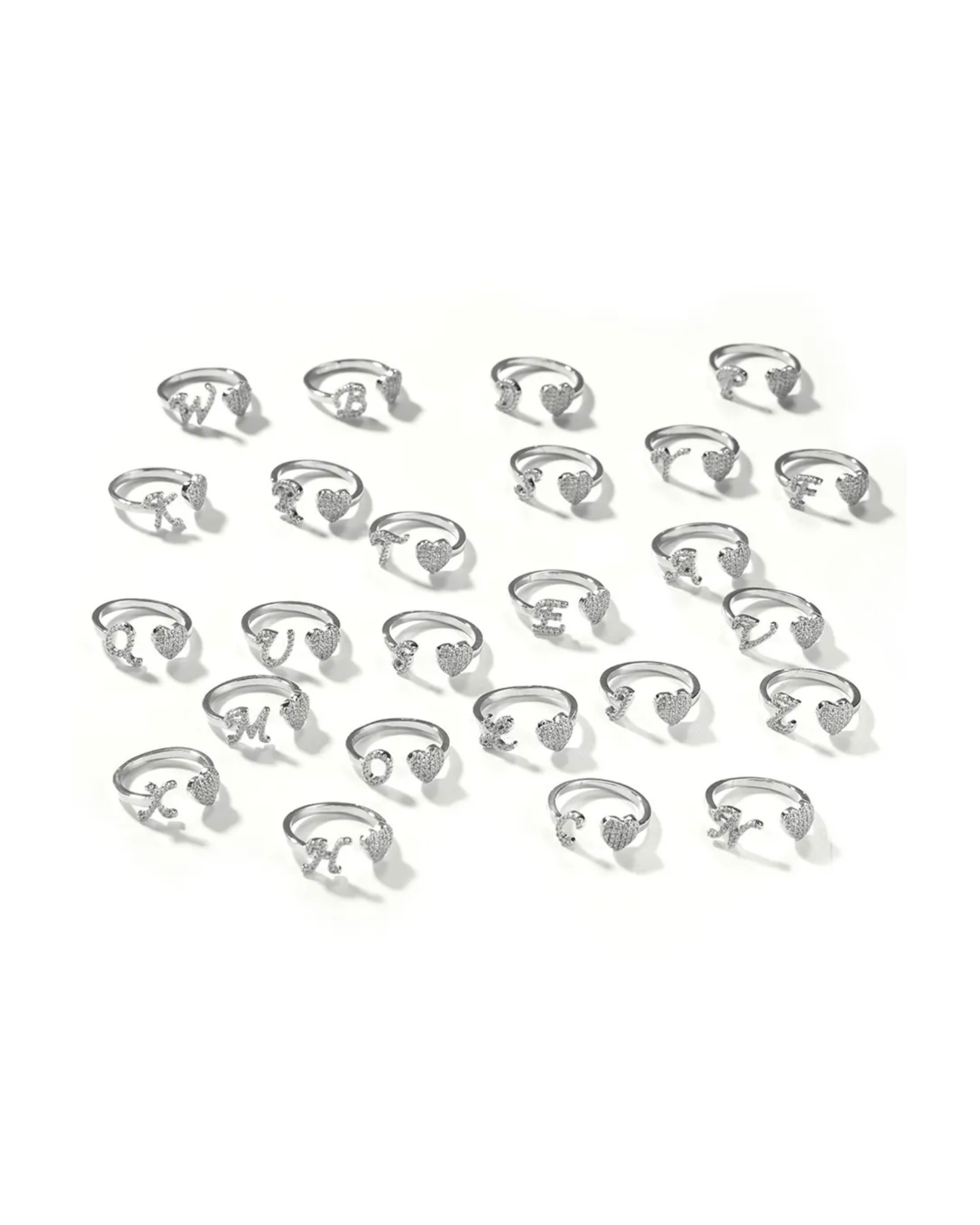 Adjustable Silver Bling Initial Ring