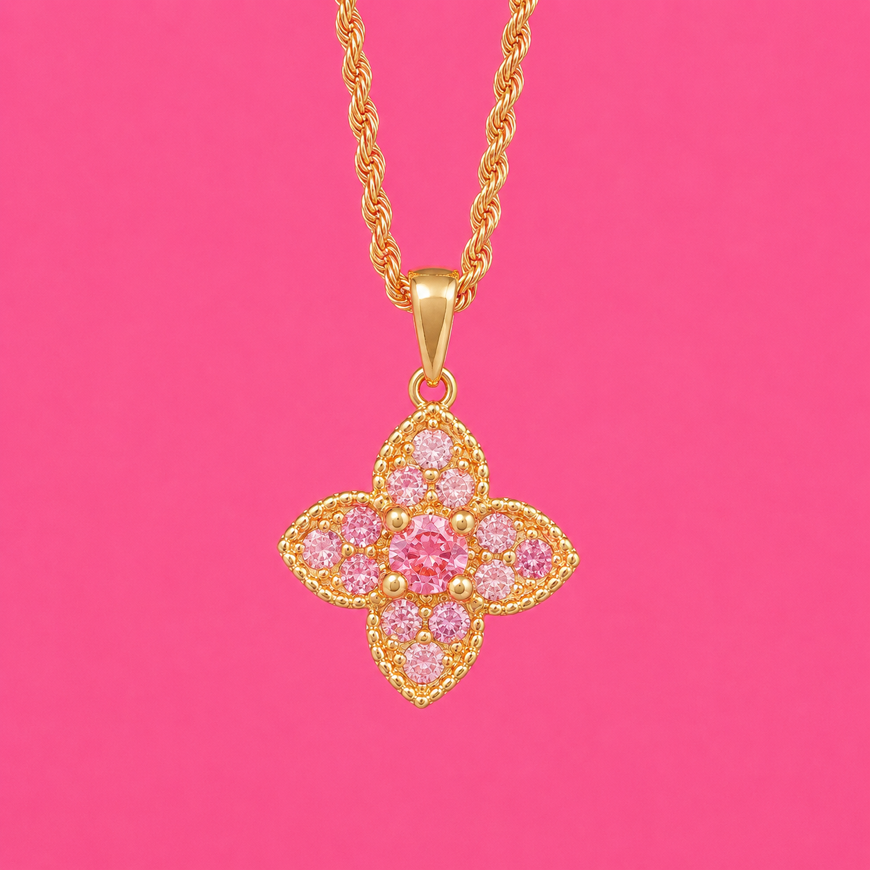 Dainty Pink Flower Gold Neckalce