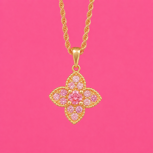Dainty Pink Flower Gold Neckalce