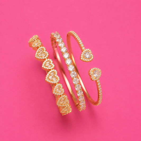 Bling Heart Bracelet Stack (3 Pieces)