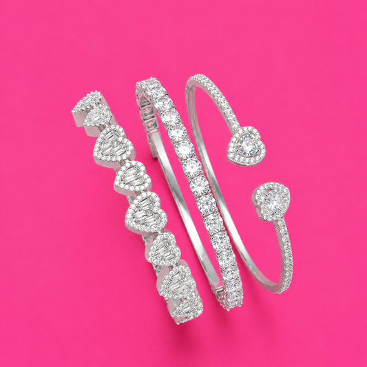 Bling Heart Bracelet Stack (3 Pieces)